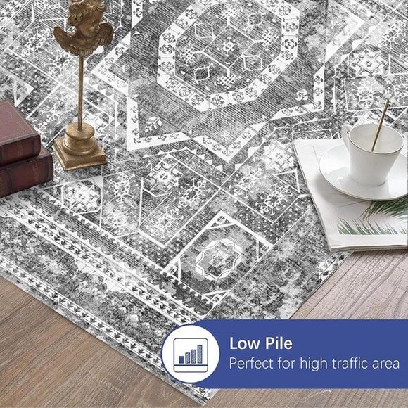 NEW Machine Washable Rug 5' x 7' Vintage Design Area Rugs with Non Slip Rugs - Picture 4 of 9